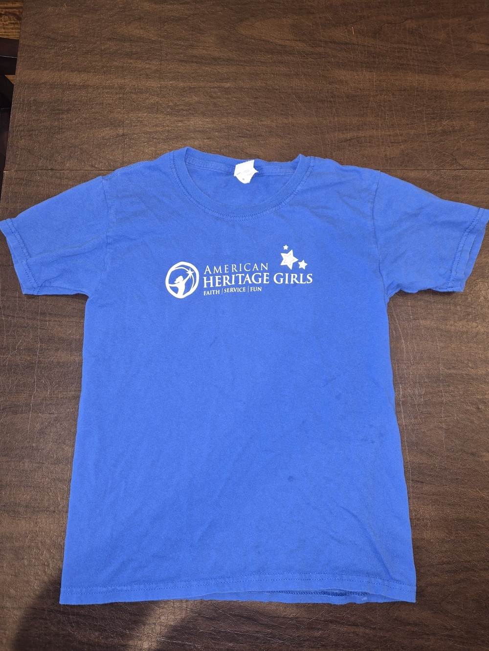 Blue American Heritage Girls Fruit of the Loom Cotton Short Sleeve T-Shirt Small